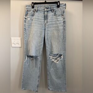 American Eagle Outfitters Stovepipe Strigid Light Blue Distressed Jeans